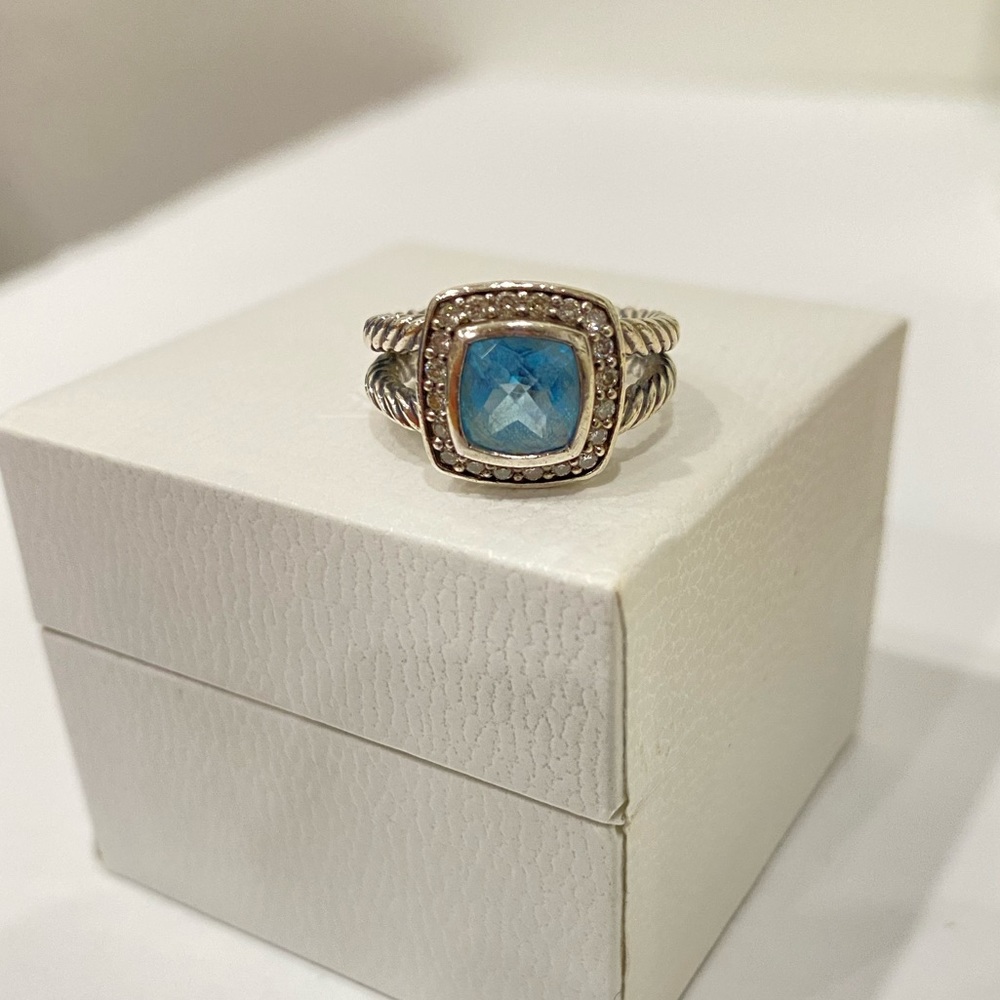 David Yurman Petite Albion Ring with Gemstone and Diamonds in Silver, 7mm